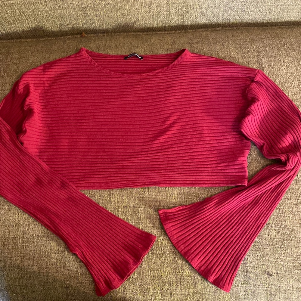 Fashion Nova ribbed crop sweater with bell sleeves - cranberry - Women’s 2x
